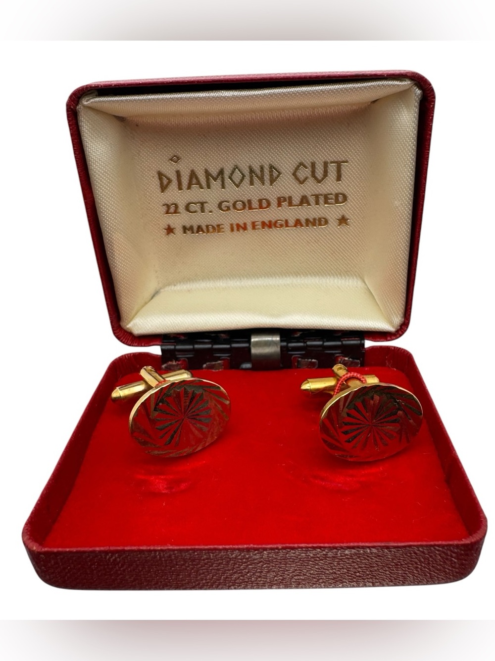 Diamond Cut Men Cufflinks 22ct Gold Plated Oval Made in England
